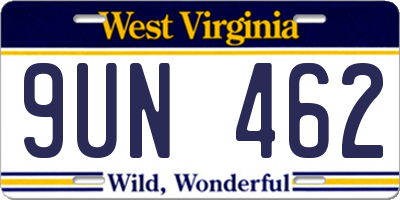 WV license plate 9UN462