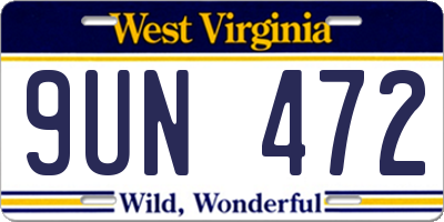 WV license plate 9UN472
