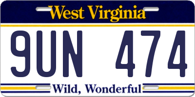 WV license plate 9UN474