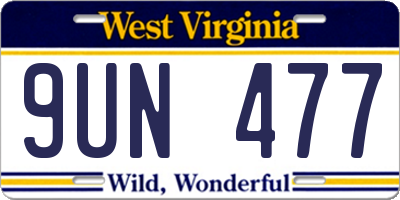 WV license plate 9UN477