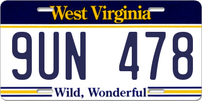 WV license plate 9UN478
