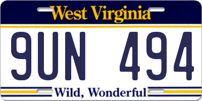 WV license plate 9UN494