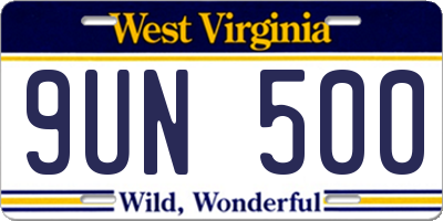 WV license plate 9UN500