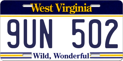 WV license plate 9UN502