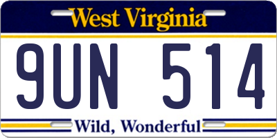 WV license plate 9UN514