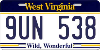 WV license plate 9UN538