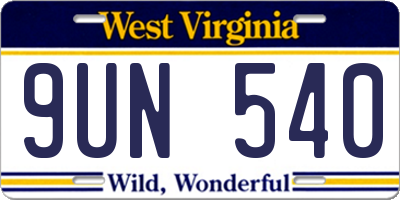 WV license plate 9UN540