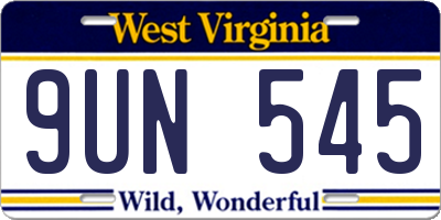WV license plate 9UN545