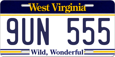 WV license plate 9UN555