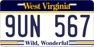 WV license plate 9UN567