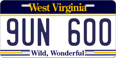 WV license plate 9UN600
