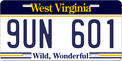 WV license plate 9UN601