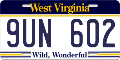 WV license plate 9UN602