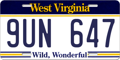 WV license plate 9UN647