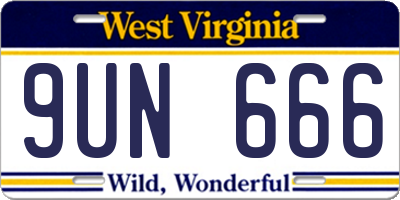 WV license plate 9UN666
