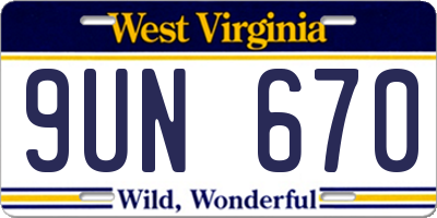 WV license plate 9UN670
