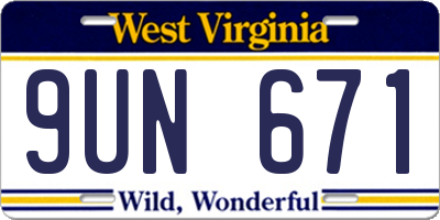 WV license plate 9UN671