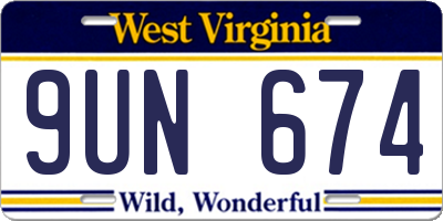 WV license plate 9UN674