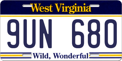 WV license plate 9UN680