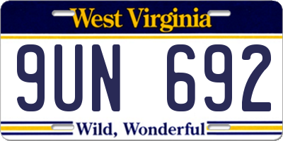 WV license plate 9UN692