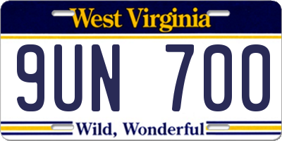 WV license plate 9UN700