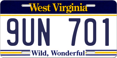 WV license plate 9UN701