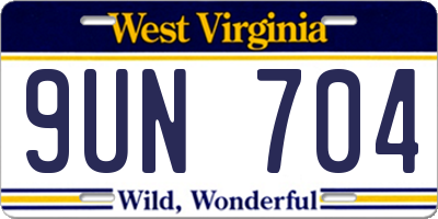 WV license plate 9UN704