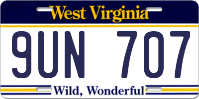 WV license plate 9UN707