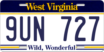 WV license plate 9UN727
