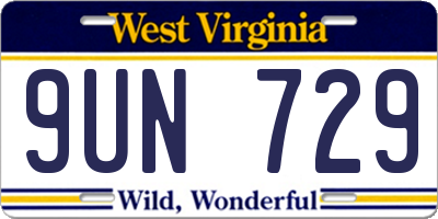 WV license plate 9UN729