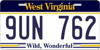 WV license plate 9UN762