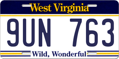 WV license plate 9UN763