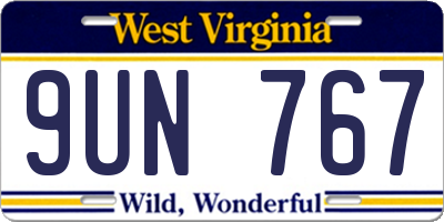 WV license plate 9UN767