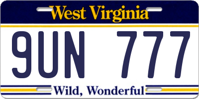 WV license plate 9UN777