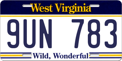 WV license plate 9UN783