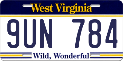 WV license plate 9UN784
