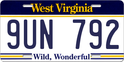 WV license plate 9UN792