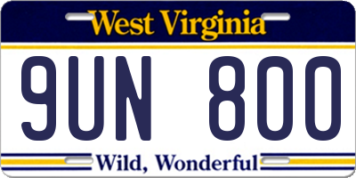 WV license plate 9UN800