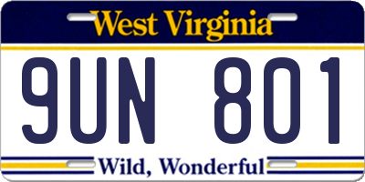 WV license plate 9UN801