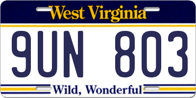 WV license plate 9UN803