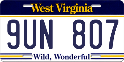 WV license plate 9UN807