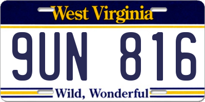 WV license plate 9UN816