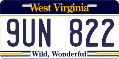 WV license plate 9UN822