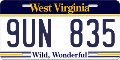 WV license plate 9UN835