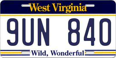WV license plate 9UN840