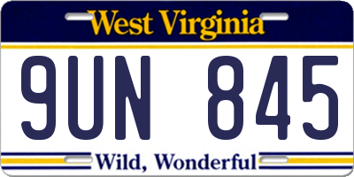 WV license plate 9UN845
