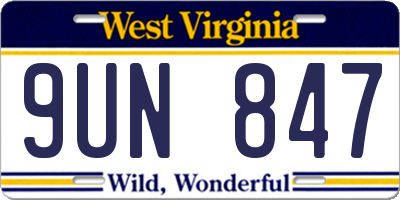 WV license plate 9UN847