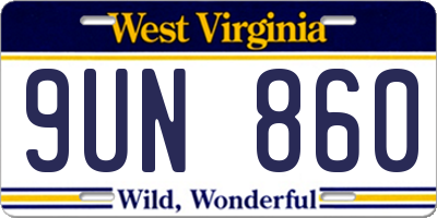 WV license plate 9UN860