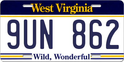 WV license plate 9UN862