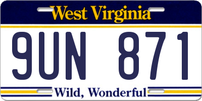 WV license plate 9UN871